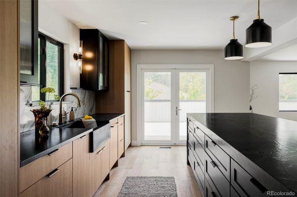 Interior, Kitchen, Pendant Lights, Recessed Lighting, Wood Texture Flooring