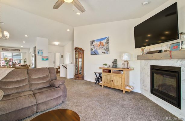 Fireplace, Interior, Kitchen, Living room, Recessed Lighting
