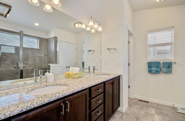 Bathroom, Dual Sink Vanities, Glass Shower, Interior, Recessed Lighting