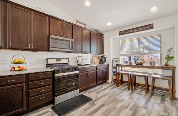 Dining room, Interior, Kitchen, Recessed Lighting, Wood Texture Flooring