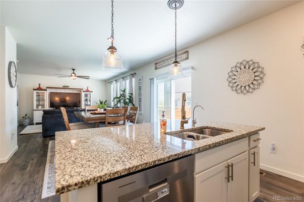 Dining room, Interior, Kitchen, Pendant Lights, Wood Texture Flooring