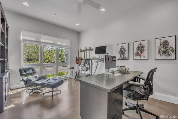 Home Office, Interior, Recessed Lighting, Wood Texture Flooring