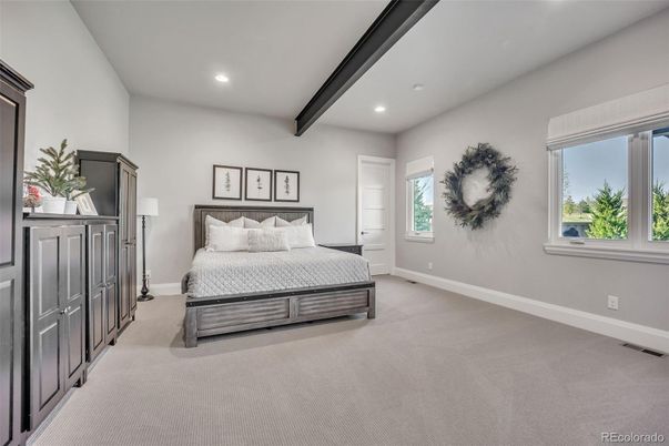 Bedroom, Interior, Recessed Lighting, Wooden Beams