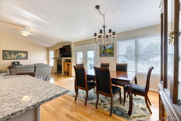 Chandelier, Dining room, Interior, Wood Texture Flooring