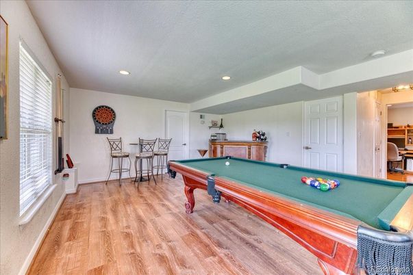 Billiard Table, Game Room, Interior, Recessed Lighting, Wood Texture Flooring