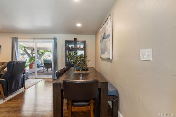 Dining room, Interior, Recessed Lighting, Wood Texture Flooring