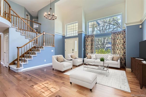 Chandelier, Interior, Living room, Pendant Lights, Wood Texture Flooring