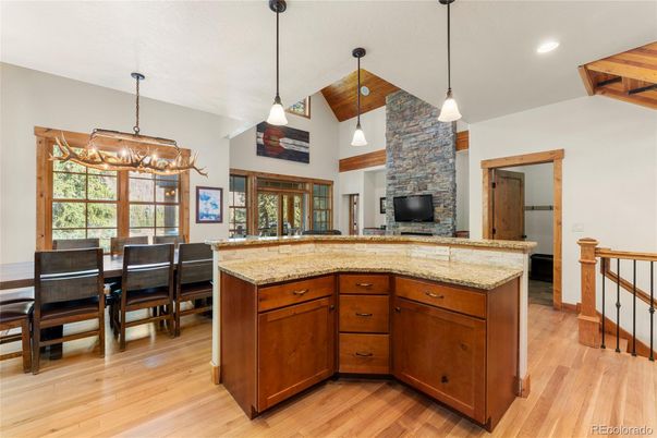 Chandelier, Dining room, Interior, Pendant Lights, Recessed Lighting, Wood Texture Flooring