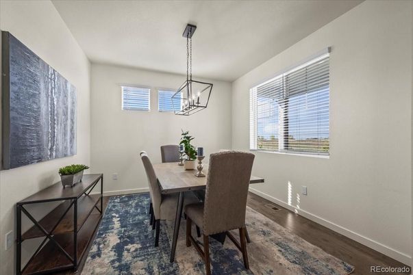 Dining room, Interior, Pendant Lights, Wood Texture Flooring