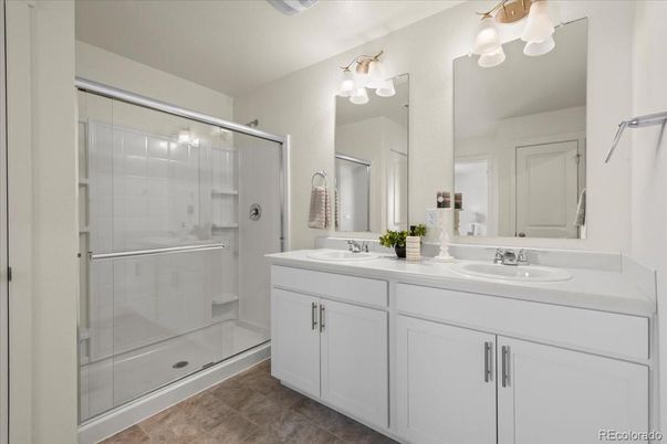 Bathroom, Dual Sink Vanities, Glass Shower, Interior
