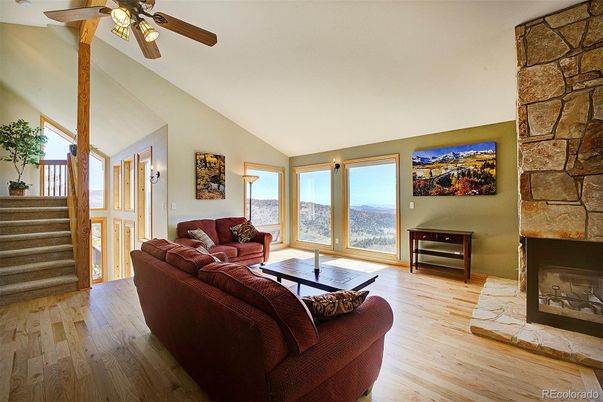 Fireplace, Interior, Living room, Stone Walls, Wood Texture Flooring