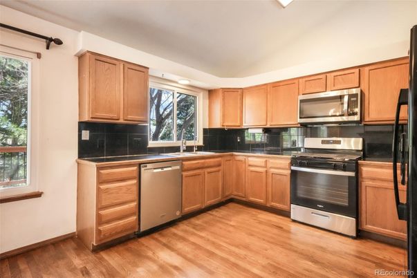 Interior, Kitchen, Stainless Steel Appliances, Wood Texture Flooring