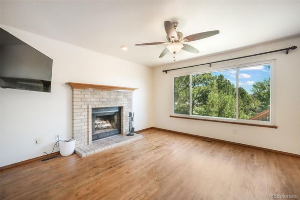 Empty room, Fireplace, Interior, Recessed Lighting, Wood Texture Flooring