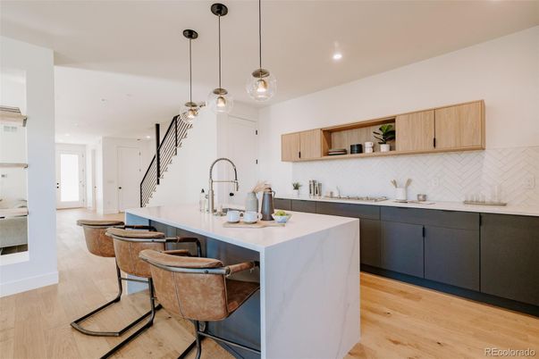 Interior, Kitchen, Pendant Lights, Recessed Lighting, Wood Texture Flooring