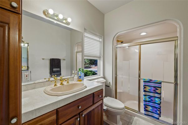 Bathroom, Glass Shower, Interior, Recessed Lighting, Tile Countertops