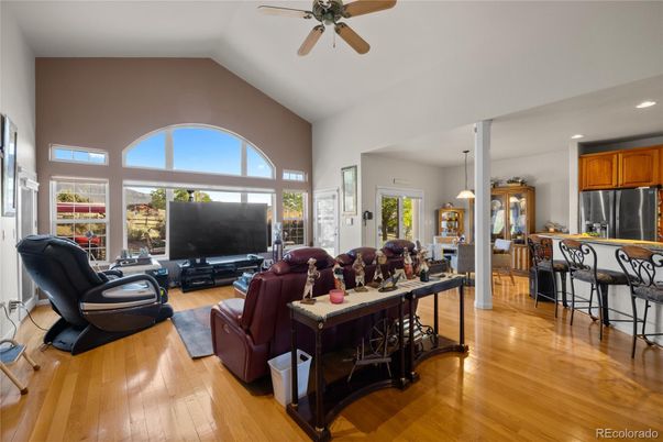 Interior, Kitchen, Living room, Pendant Lights, Recessed Lighting, Stainless Steel Appliances, Wood Texture Flooring