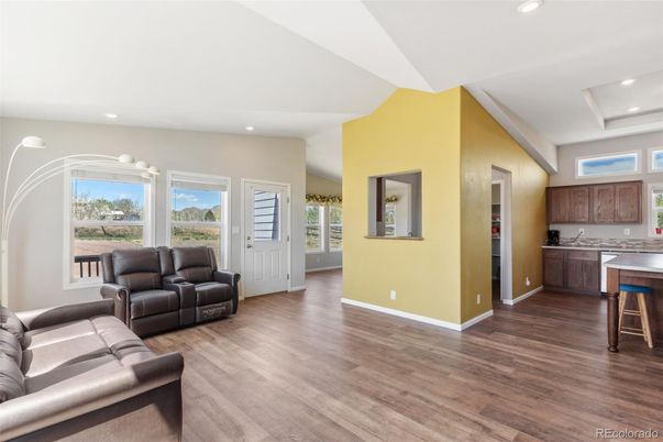 Interior, Kitchen, Living room, Recessed Lighting, Wood Texture Flooring