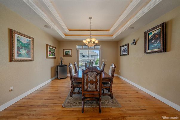 Chandelier, Dining room, Interior, Wood Texture Flooring