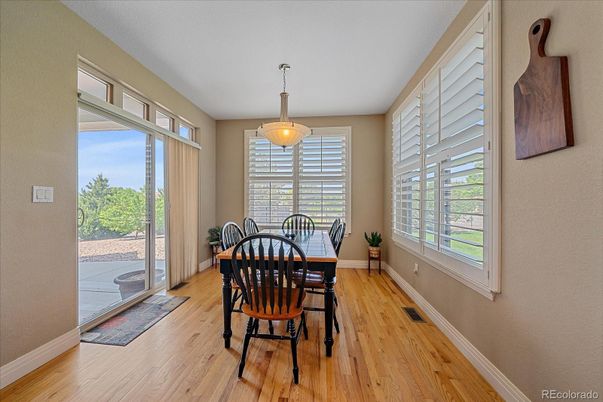 Dining room, Interior, Pendant Lights, Wood Texture Flooring