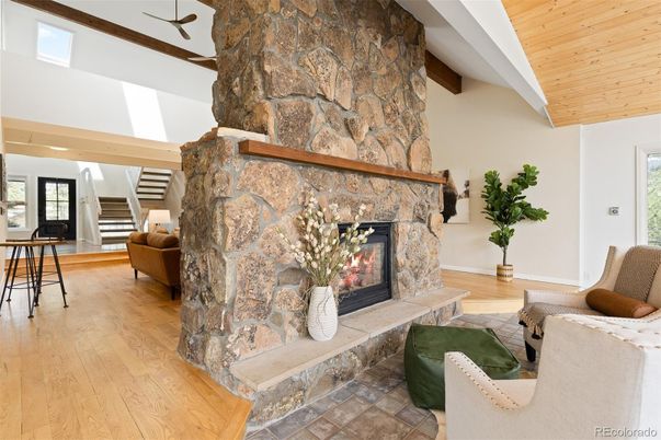 Fireplace, Interior, Stone Walls, Wooden Ceilings, Wood Texture Flooring
