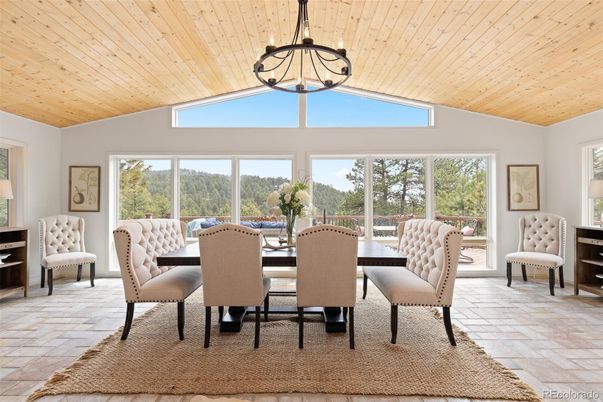 Dining room, Interior, Pendant Lights, Wooden Ceilings