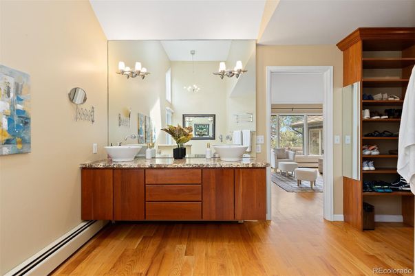 Bathroom, Dual Sink Vanities, Free Standing Baths, Interior, Wood Texture Flooring