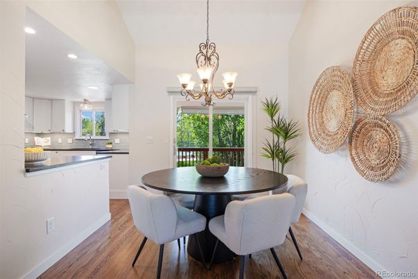 Chandelier, Dining room, Interior, Kitchen, Recessed Lighting, Wood Texture Flooring