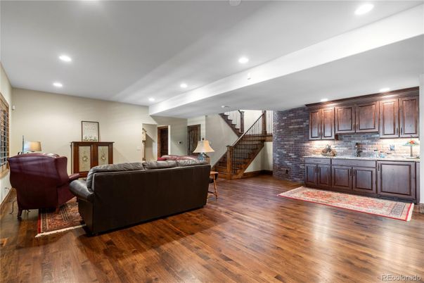 Interior, Kitchen, Living room, Recessed Lighting, Stone Walls, Wood Texture Flooring