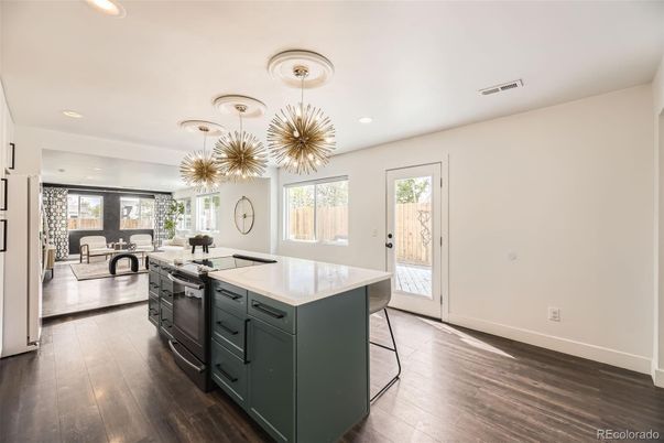 Interior, Kitchen, Living room, Pendant Lights, Recessed Lighting, Wood Texture Flooring