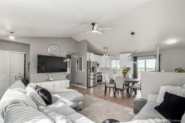 Dining room, Interior, Kitchen, Living room, Pendant Lights, Stainless Steel Appliances