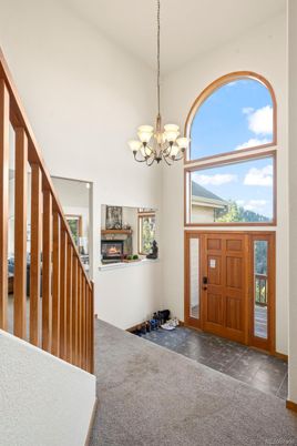 Chandelier, Fireplace, Interior