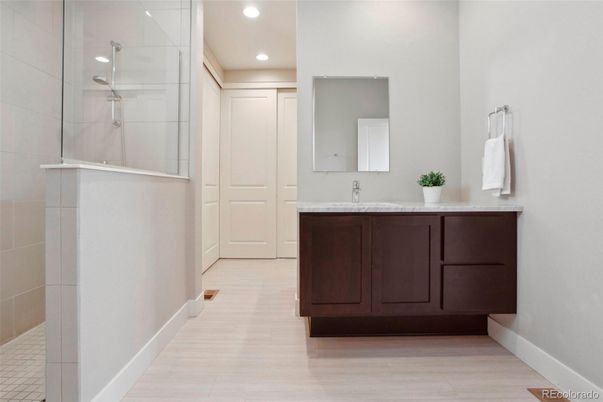 Bathroom, Dual Sink Vanities, Glass Shower, Interior, Recessed Lighting
