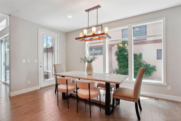 Chandelier, Dining room, Interior, Pendant Lights, Recessed Lighting, Wood Texture Flooring