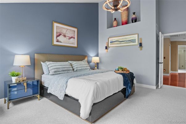 Bedroom, Interior, Pendant Lights, Wood Texture Flooring