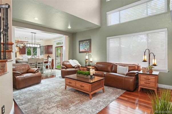 Dining room, Interior, Living room, Pendant Lights, Recessed Lighting, Wood Texture Flooring