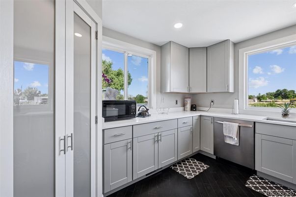 Interior, Kitchen, Recessed Lighting, Wood Texture Flooring