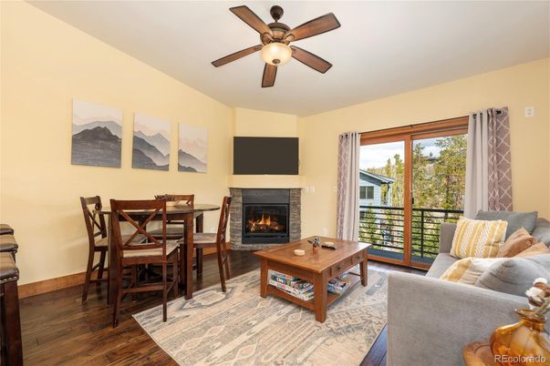 Dining room, Fireplace, Interior, Living room, Wood Texture Flooring