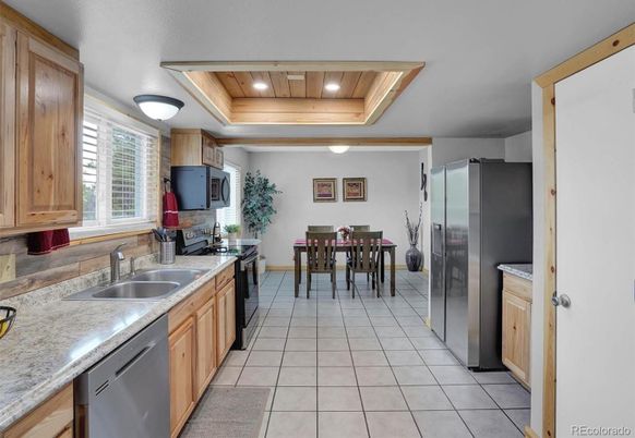 Dining room, Interior, Kitchen, Recessed Lighting, Wooden Ceilings