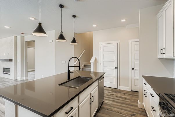Interior, Kitchen, Pendant Lights, Recessed Lighting, Wood Texture Flooring