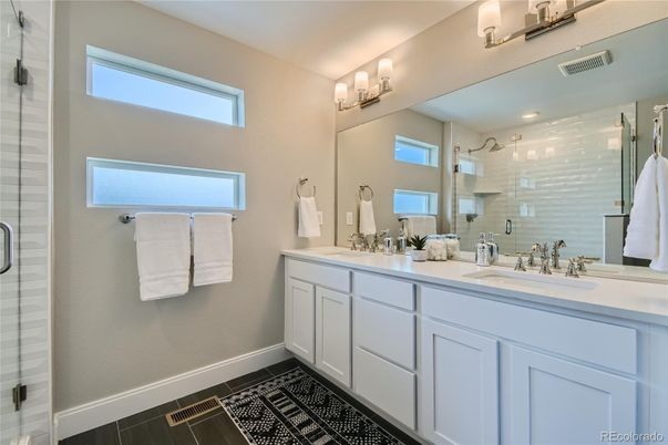 Bathroom, Dual Sink Vanities, Glass Shower, Interior