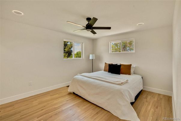 Bedroom, Interior, Recessed Lighting, Wood Texture Flooring