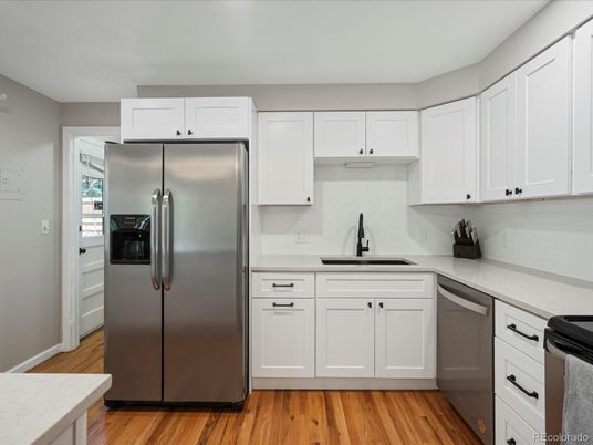 Interior, Kitchen, Stainless Steel Appliances, Wood Texture Flooring