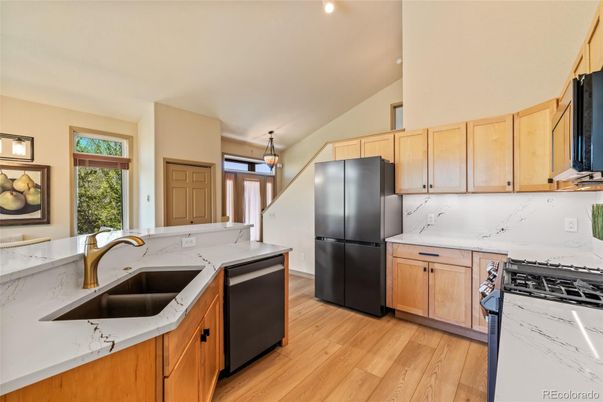 Interior, Kitchen, Pendant Lights, Recessed Lighting, Wood Texture Flooring