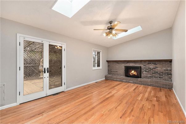 Empty room, Fireplace, Interior, Stone Walls, Wood Texture Flooring