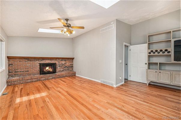 Empty room, Fireplace, Interior, Stone Walls, Wood Texture Flooring