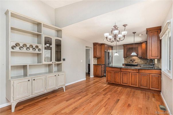 Chandelier, Interior, Kitchen, Pendant Lights, Recessed Lighting, Wood Texture Flooring