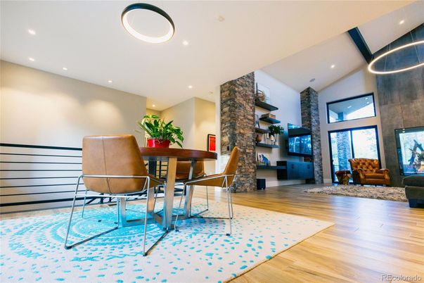 Dining room, Interior, Recessed Lighting, Wood Texture Flooring