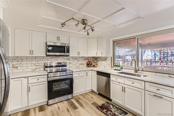 Interior, Kitchen, Stainless Steel Appliances, Wood Texture Flooring