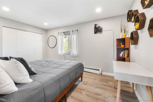 Bedroom, Interior, Recessed Lighting, Wood Texture Flooring