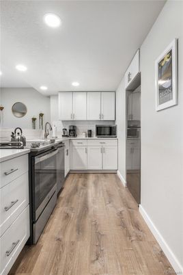 Interior, Kitchen, Recessed Lighting, Wood Texture Flooring